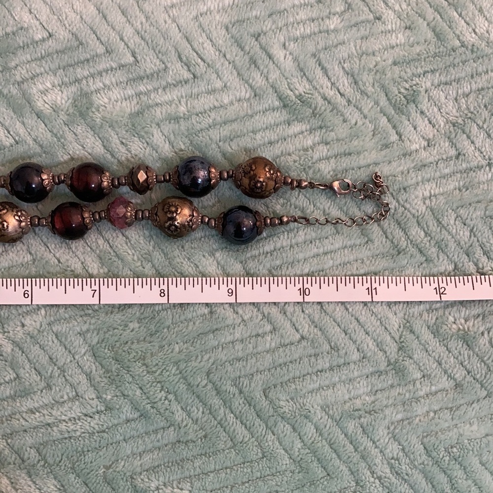 Purple-Beaded, Silver Medallion Necklace - Picture 5 of 5